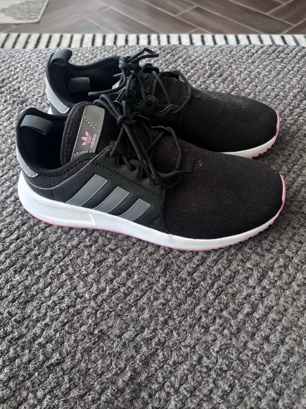 adidas Black Knit Sneakers with Pink Trim